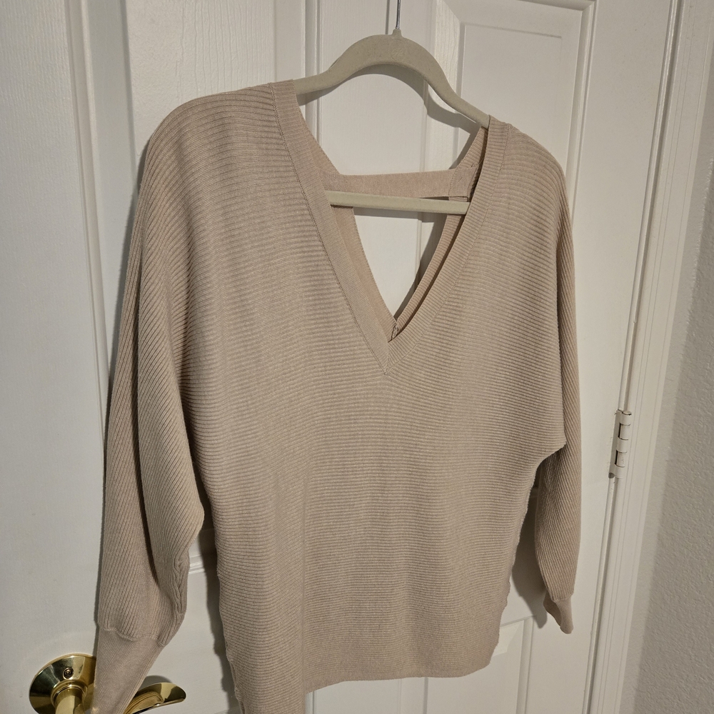 Pink Rose Cream V-Neck Sweater